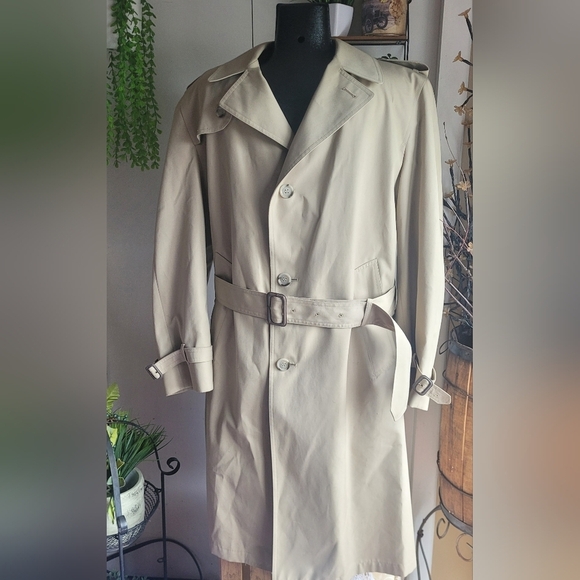 London Fog Vintage Beige Mid Length Trench Coat with Wool Blend Lining - Picture 1 of 10